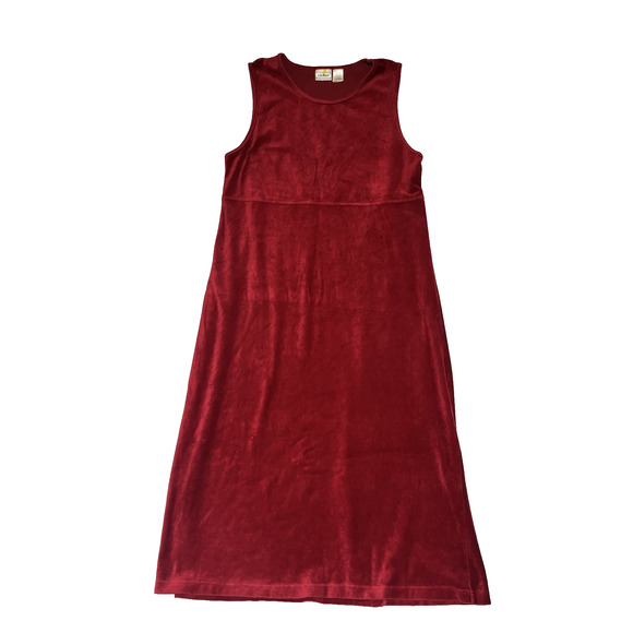 LL Bean Velvet Midi Shift Dress Size Medium Petite Red Sleeveless Holiday Comfy - Picture 1 of 9